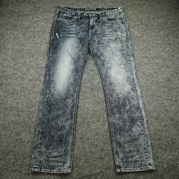 Affliction Jeans Mens 38 Blue Denim Ace Acid Wash Distressed
